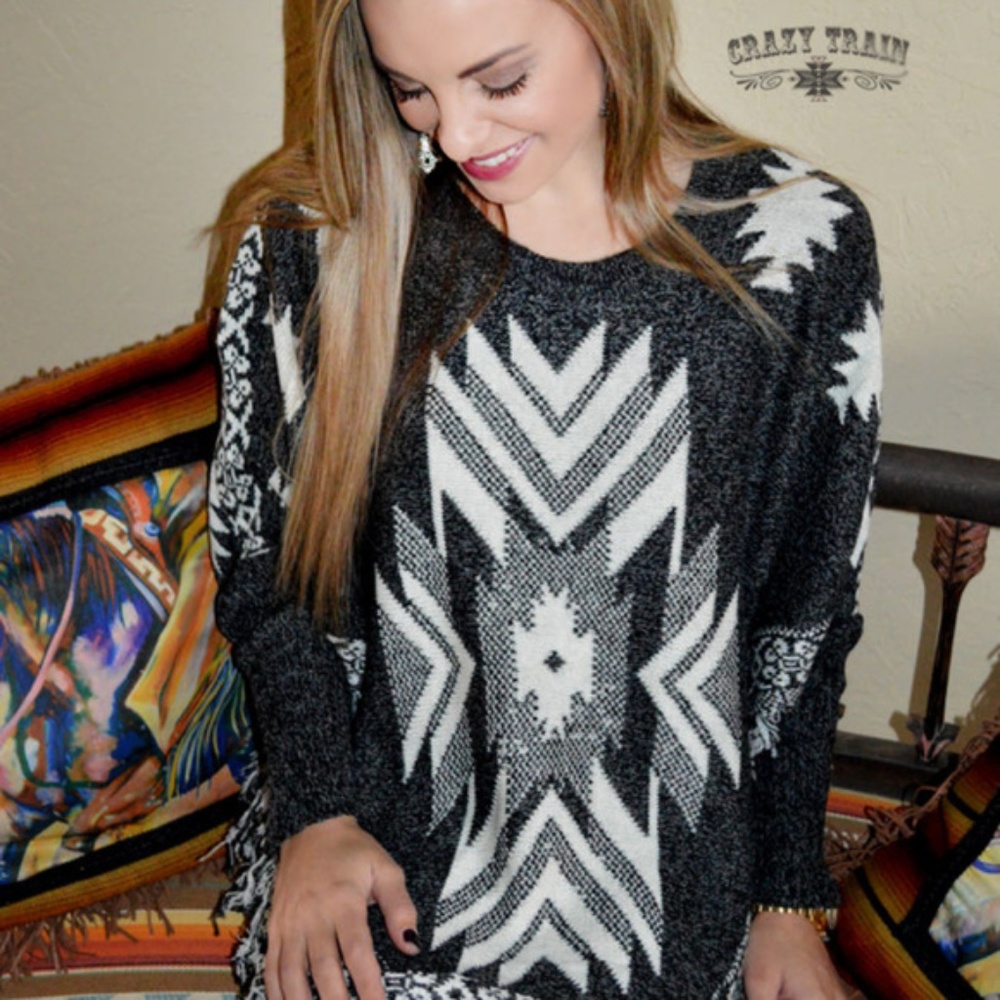 Crazy Train Poncho With Sleeves Prickly Pear Black